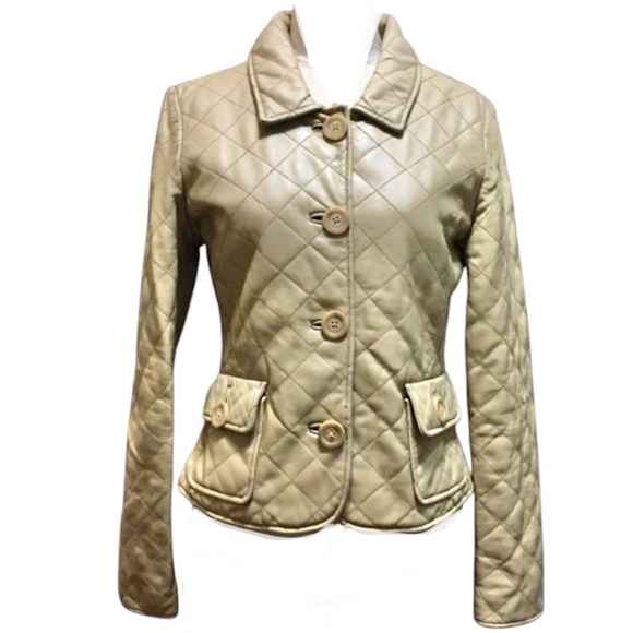 Vintage 80s WILSONS Quilted Jacket Womens Sz S Genuine Tan Leather Diamond Coat - Picture 1 of 8